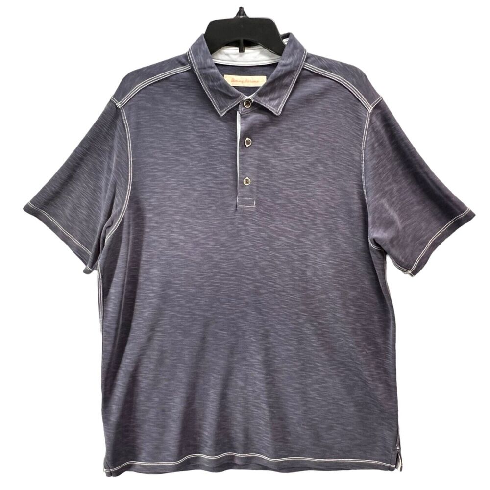 Tommy Bahama Polo Shirt Men L Blue Short Sleeve 3 Button Logo Soft Modal Coastal